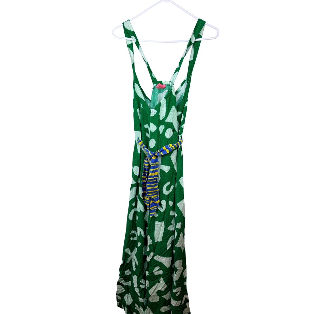 Alja Horvat Green Abstract Print Maxi Dress Belted Spaghetti Straps Womens M -BA